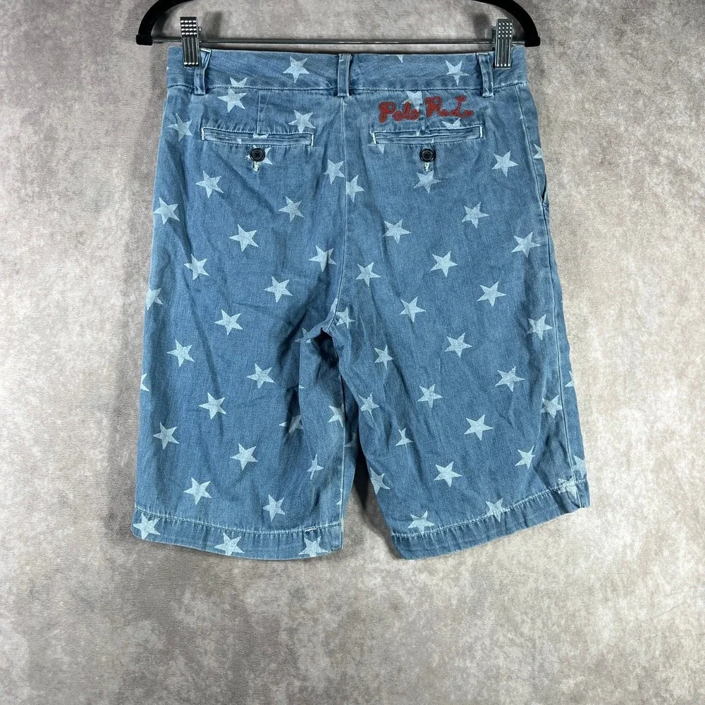 Polo Ralph Lauren Shorts Boys 18 Blue Star Print Chambray Denim‎ Bermuda Chino